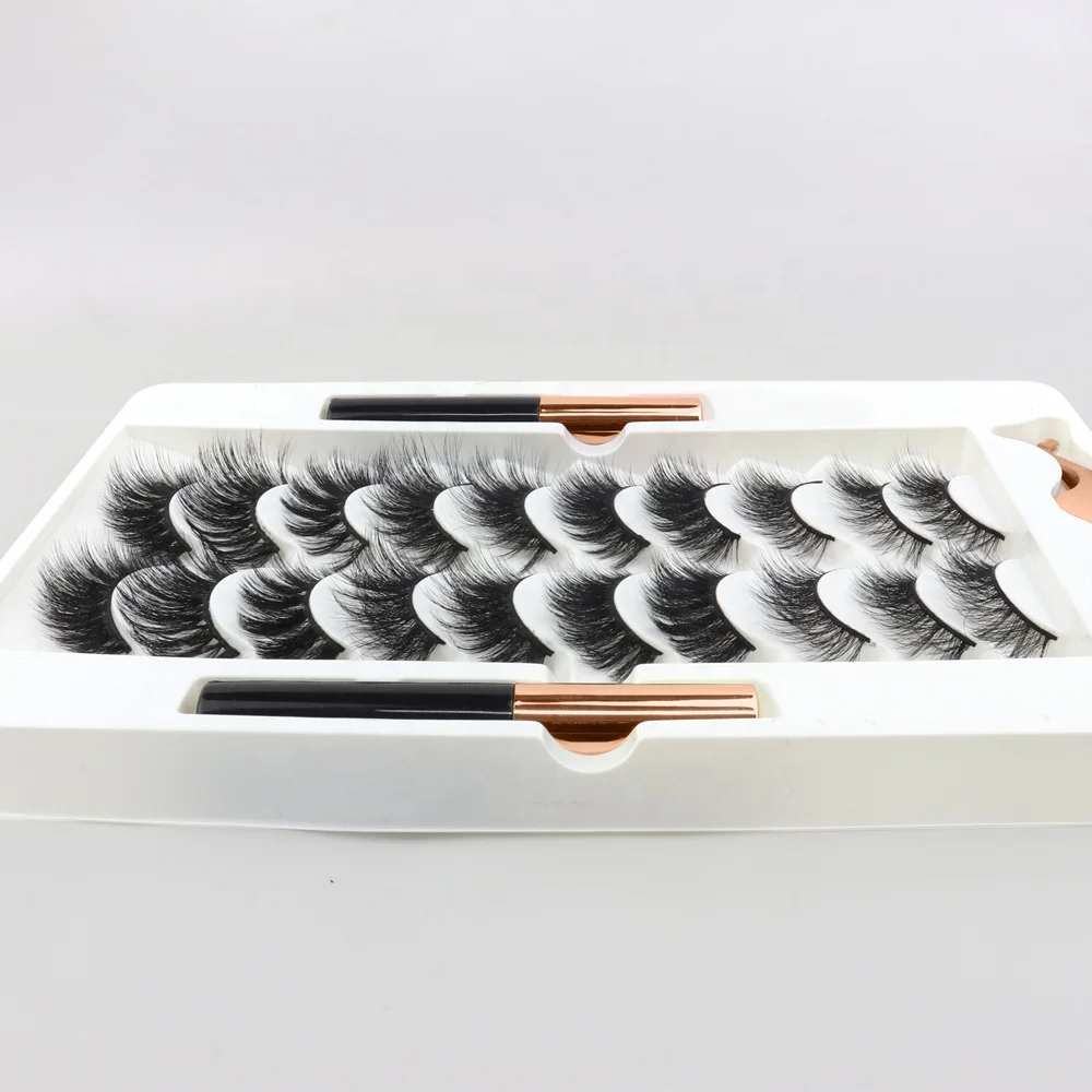 Private Label 3D 10 Pairs False Eyelashes Kit Silk Eyelash Glue Tweezers Set