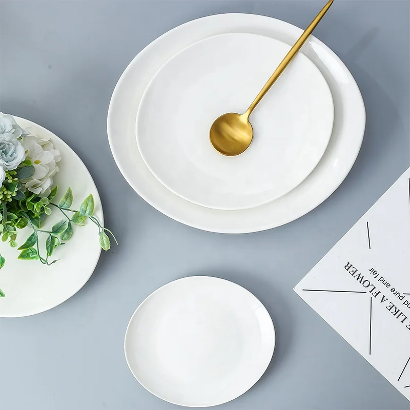 
Food grade white porcelain oval flat platter steak pasta plate for daily use 