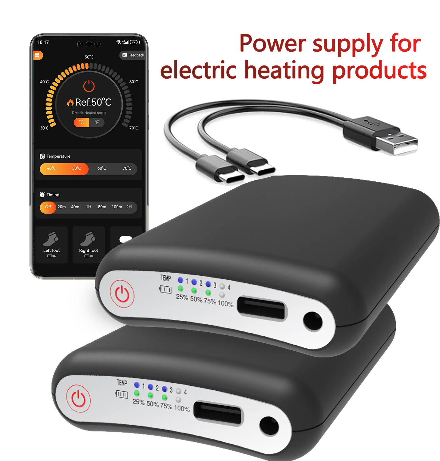 2packs power bank 5000MHA App-controlled power supply electric heating products