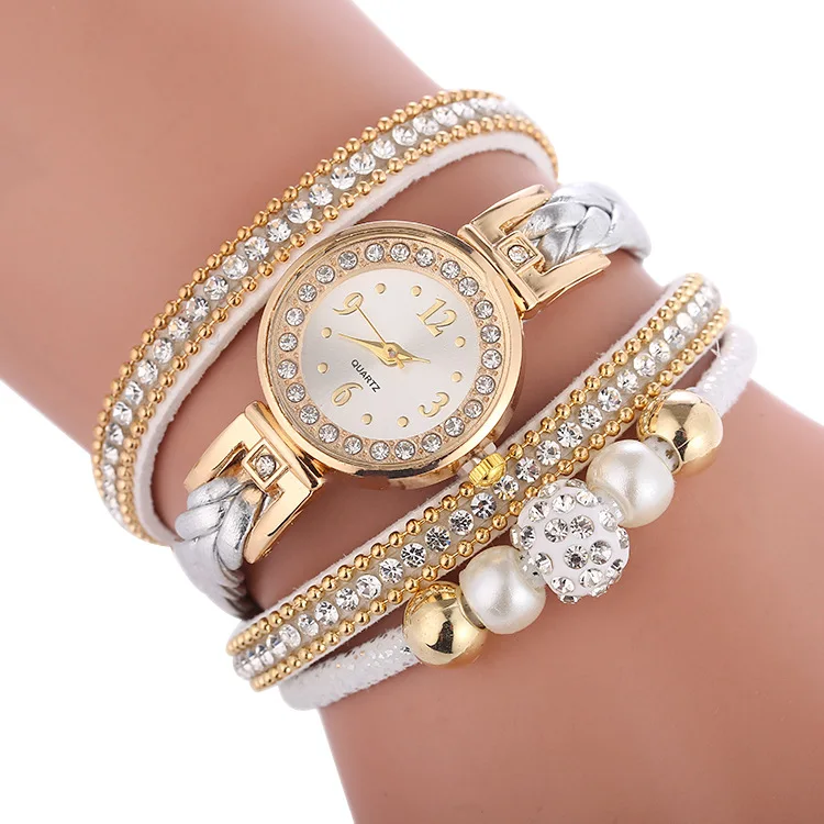 wholesale Leather wristwatch bracelet Quartz ladies luxury winding diamond watches for women