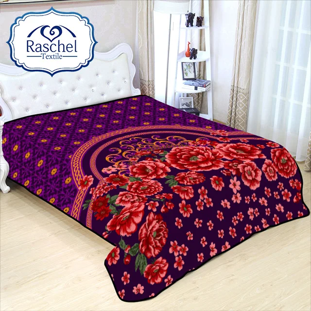 Flower Design Carved Rose Promotional Raschel Blanket For Middle East Market