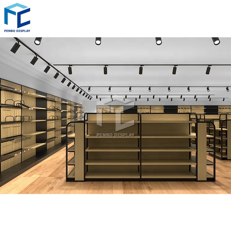Modern Design Wooden Convenience Store Display Racks System Grocery Store Shelf For Sale