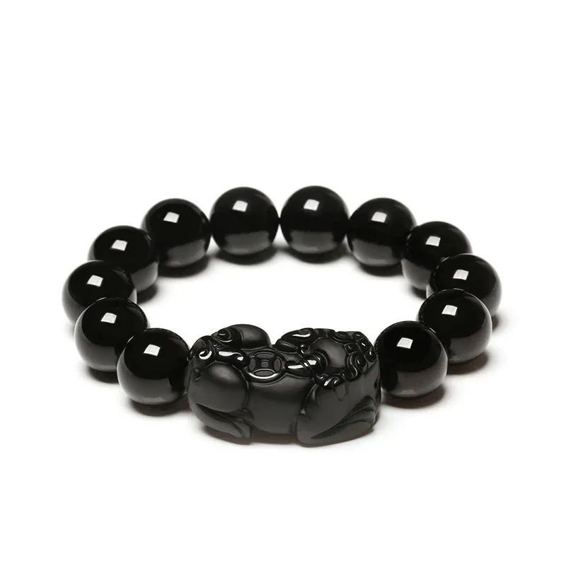 
jewelry natural pure black sharply obsidian men for women the mythical wild animal crystal beads hand string of lovers bracelet 