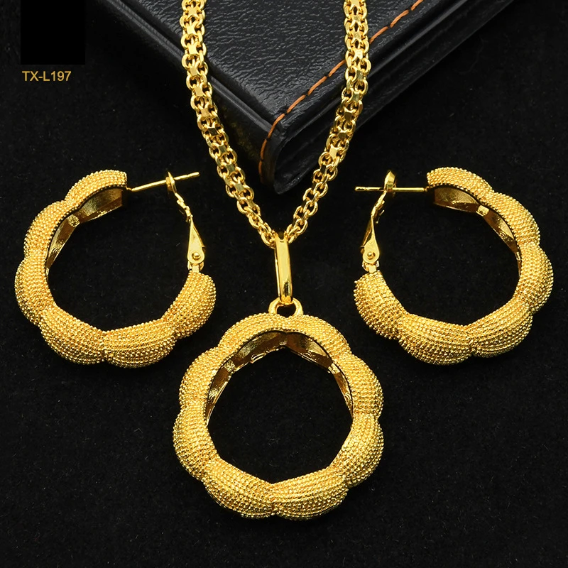 Dubai Jewelry Sets Gold Plated 24K Jewellery for Women Africa India Bridal Wedding Jewelry Necklace Earrings 2pcs Set Wholesale