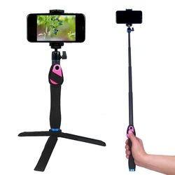 New Carbon Fiber  Foldable 360 rotate Selfie Stick Tripod With Wireless Remote control shutter for smart Phone Gopro-camera