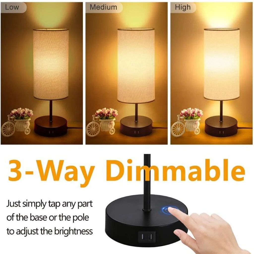 Nordic hotel modern bedside home decor rechargeable fabric shade modern light led table lamp with study desk wireless charge