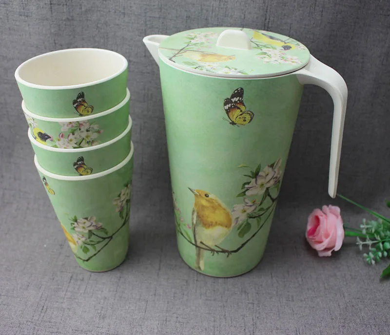 simple design wholesale bamboo fiber water jug reusable water pitche with lid