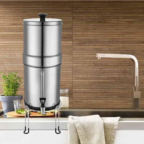 New top water fed 2.25 gallons containers stand ss304 household stainless steel gravity filter