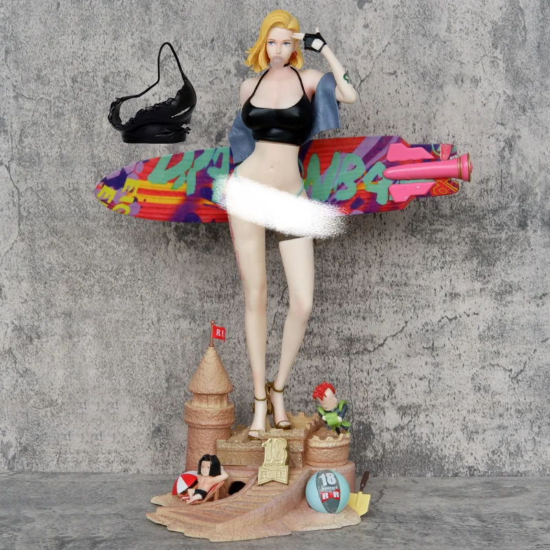 Dragon Balls Cyberpunk youth bubble artificial man mechanical 18 hand beach surfboard model sculpture  anime action figure