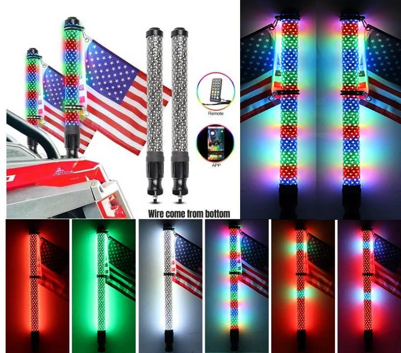 3FT Offroad Flag With Light APP Remote Control Antenna LED RGB Whip Light For UTV RZR LUZ