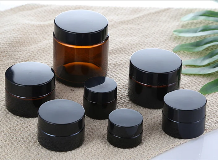 10ml 20ml 30ml 50ml cosmetic glass cream jar amber brown with lid matte black wide mouth glass jar
