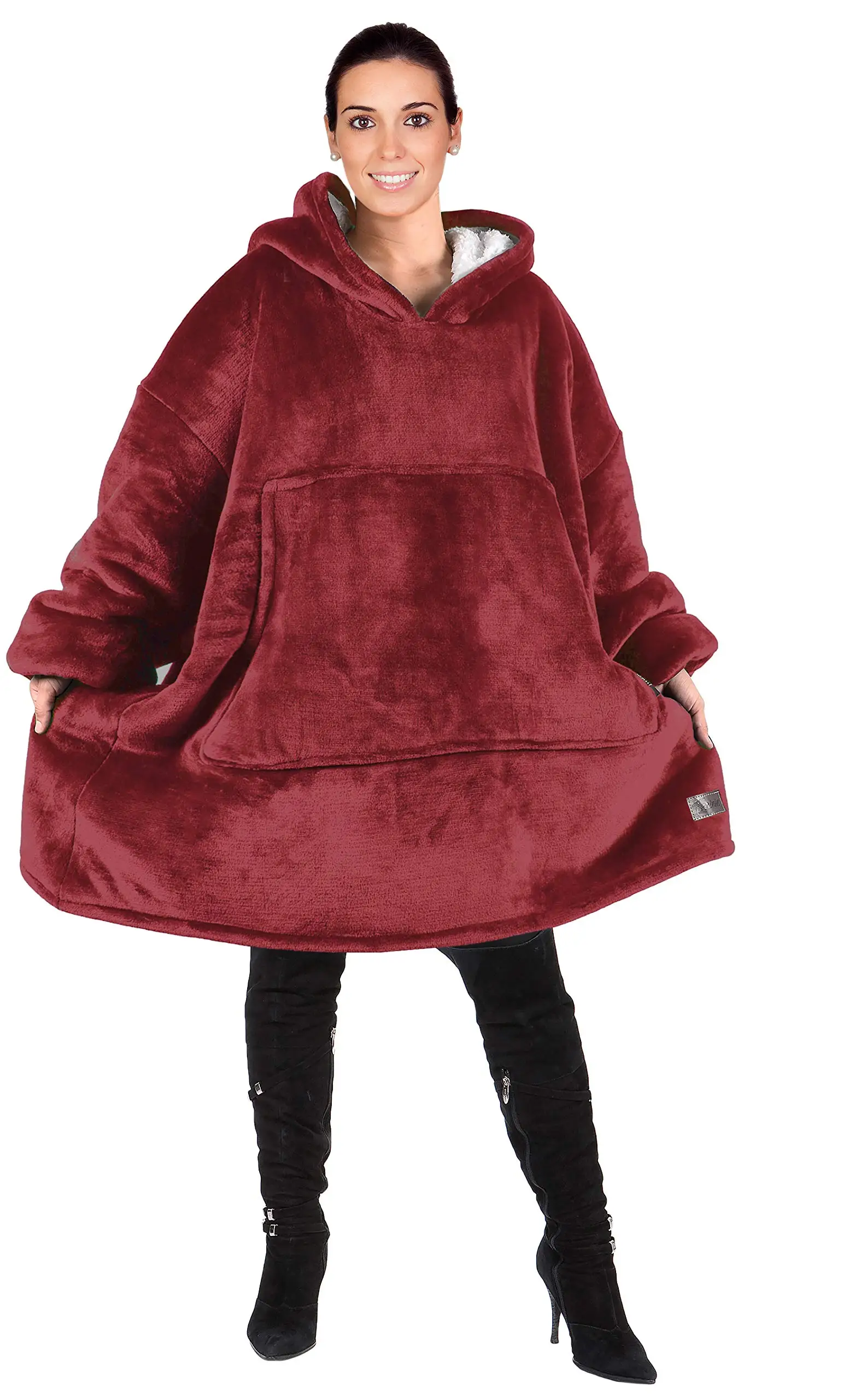 Adults Sherpa Fleece Blanket Hoodie Oversized Sweatshirt Blanket with Pockets