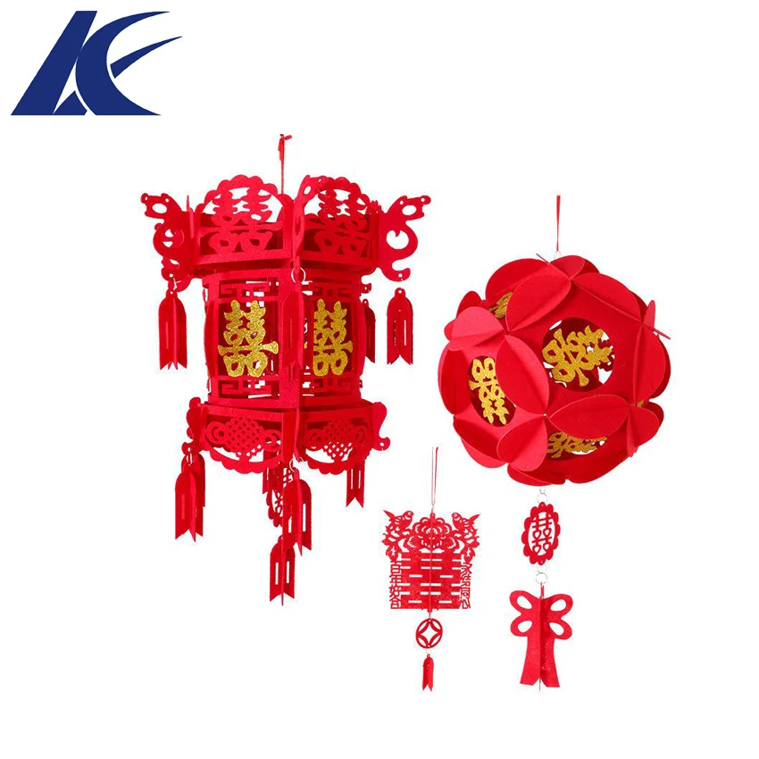 
Chinese Golden Wedding Felt lantern Chinese new year newly design red felt hanging lanterns for sale 