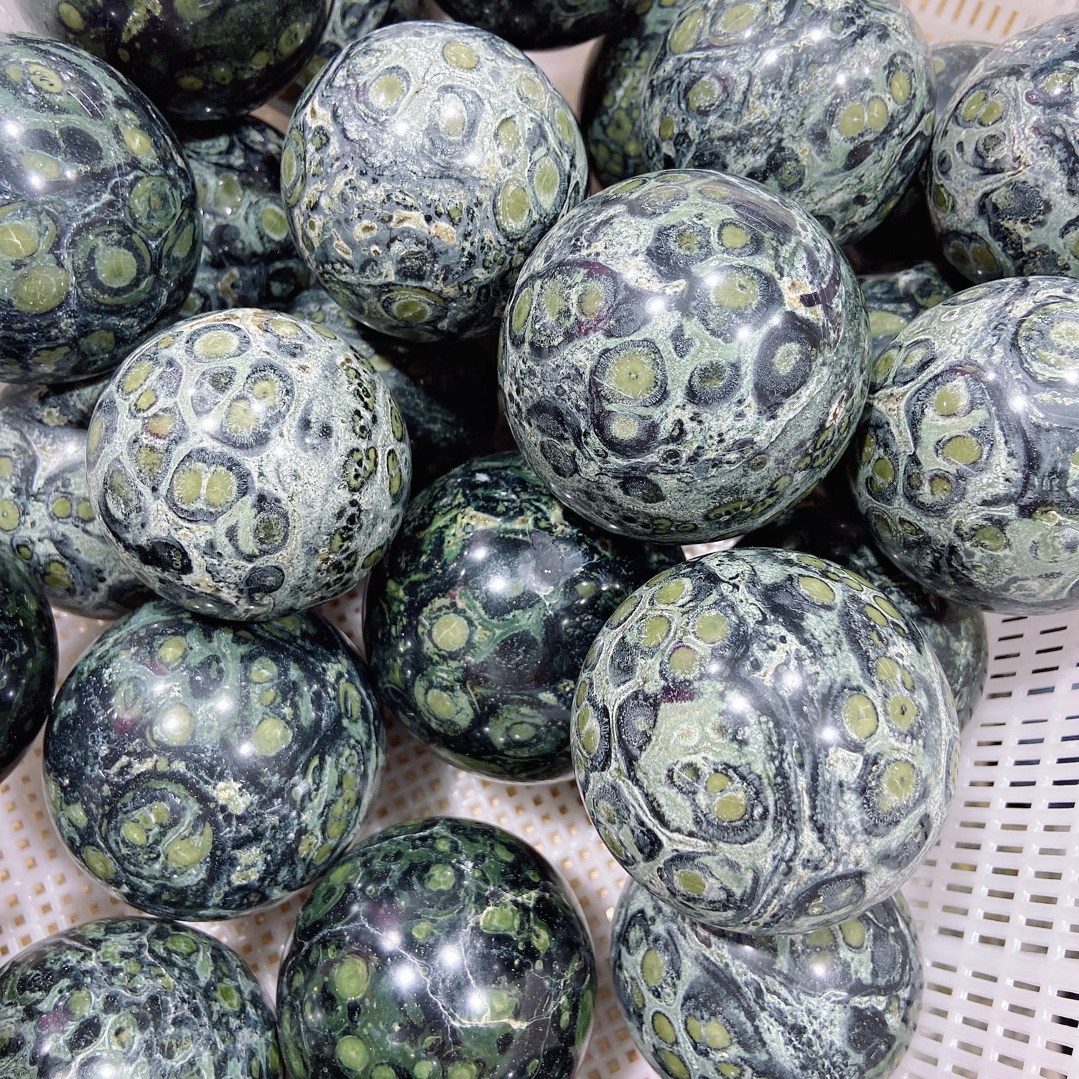 Wholesale Crystal Kappa  Kanbaba eye Jasper Sphere Green Colour Very Dark
