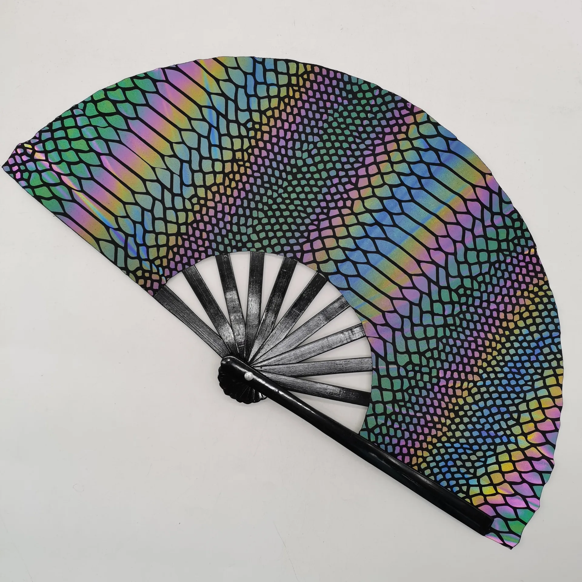 BSBH Cheap Price 33cm Holographic Large Bamboo Folding Clack Hand Fan For Men Women Hand-held EDM Rave Festival Gift Party Fans