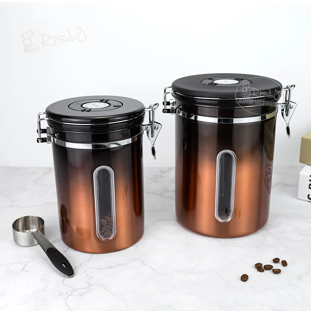 Extra Large Capacity 1kg 2800ml Coffee Canister Transparent Window Co2 Valve Vacuum Sealed Coffee Bean Container with 30ml Spoon