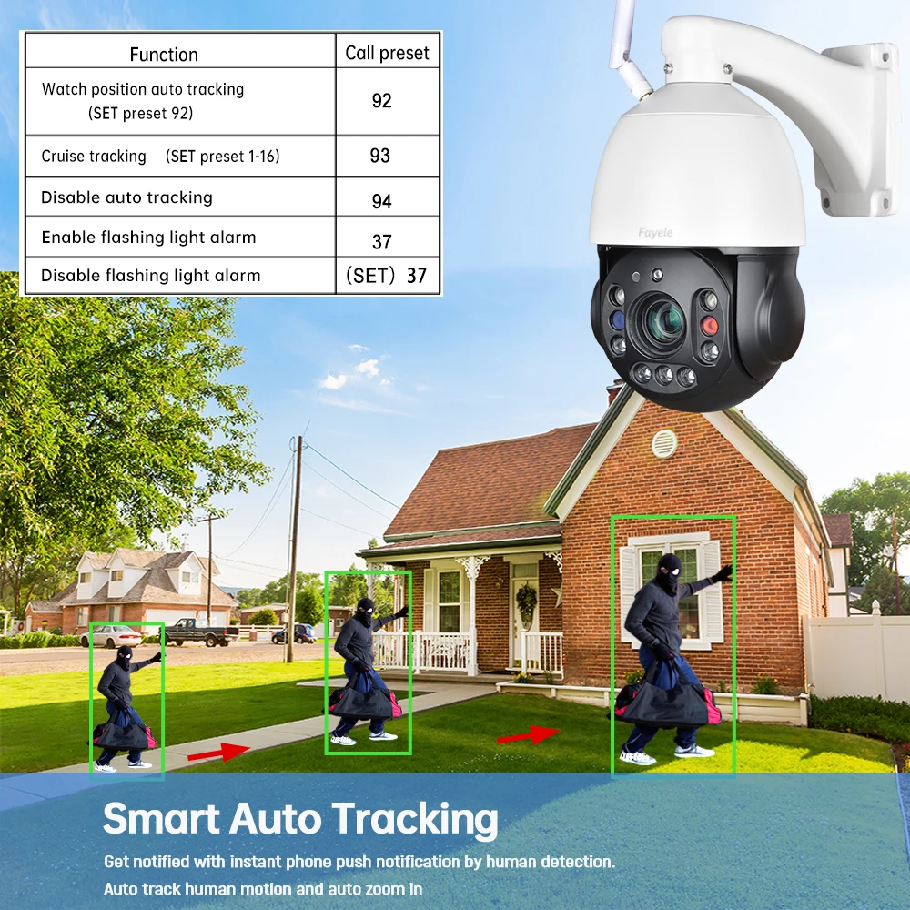 Wireless 4K 8MP 4G SIM Card PTZ Camera Auto Tracking 30X Zoom 2 Way Audi Siren Alarm CAMHI 5MP CCTV Home Security Wifi IP Camera