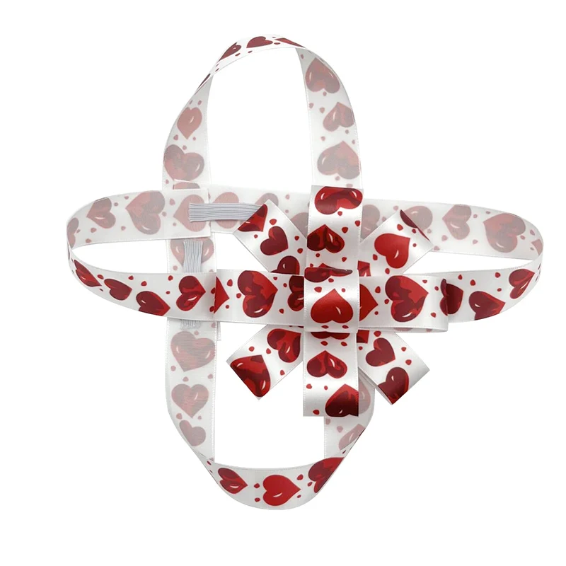 E-Magic Custom Printed Satin Ribbon Valentine Day Packing Bow With Elastic Stretch Loop Chocolate  Gift Wrapping Ribbon