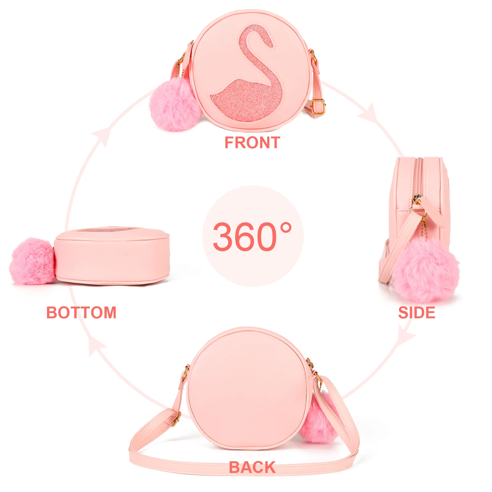 Little Girls Swan Coin Purse Wallet Cute Cartoon Crossbody Bags Mini Round Wallet Small PU Shoulder Handbag for Kids Toddlers