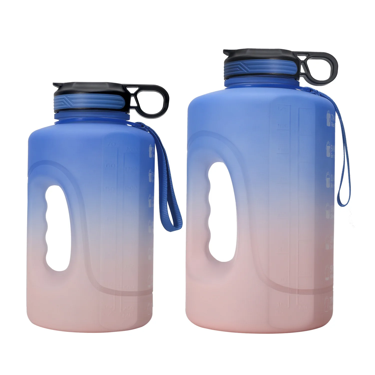Plastic BPA Free Material Gradient Sports 2.2L Half Gallon 3.78L Gallon Gym Water Bottle with Time Marker