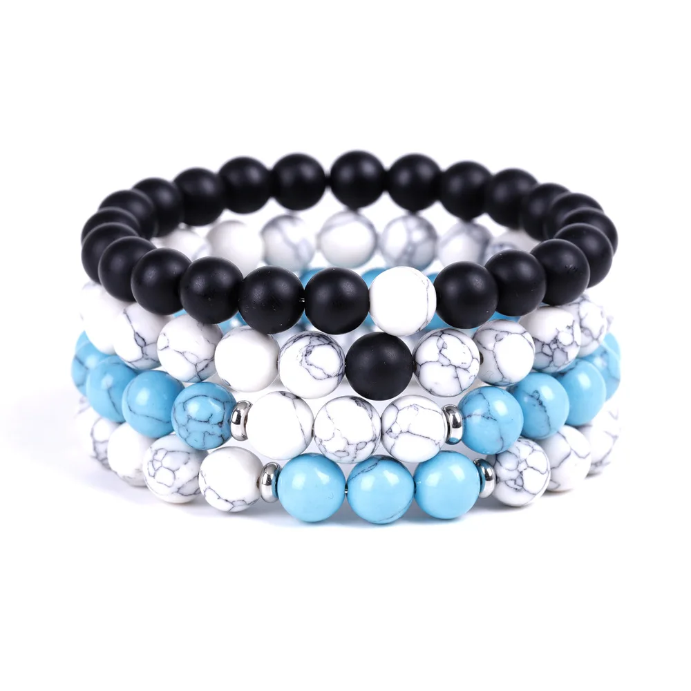 2020 Cross border couple bracelet with turquoise matte and black stone bead stone bracelet