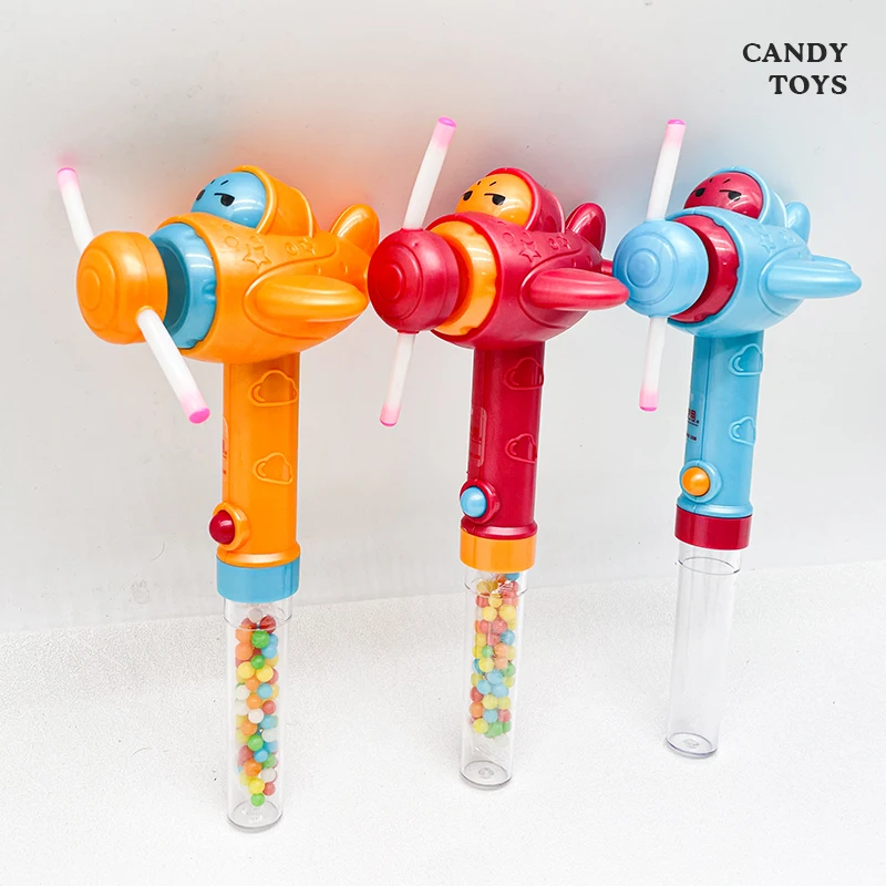 Wholesale Cartoon Airplane Candy Toys With Battery Operated Lighting Handheld Fan For Boys And Girls