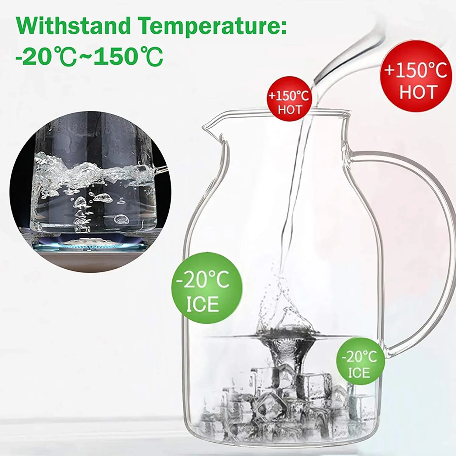 1500ml Heat-resistant Borosilicate Glass Pitcher With Stainless Steel Lid Hot or Cold Water Jug