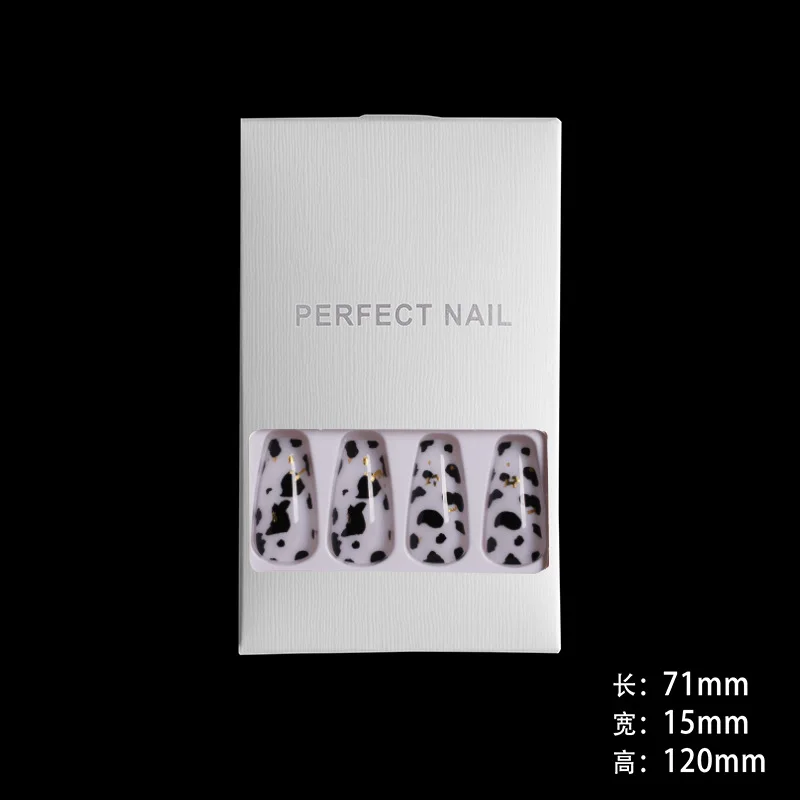 Custom design cow print long ballet false nail tips handmade full cover designer acrylic press on nail for holiday