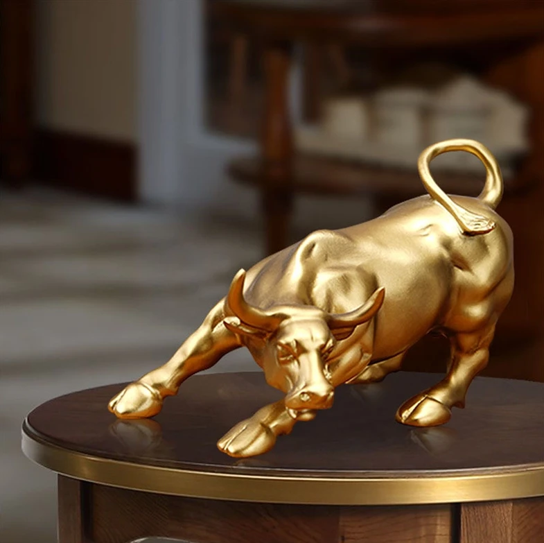 Decorative  craft resin Bull statue Sculpture Animal Sculpture living room decoration home decoration gold color brass bull