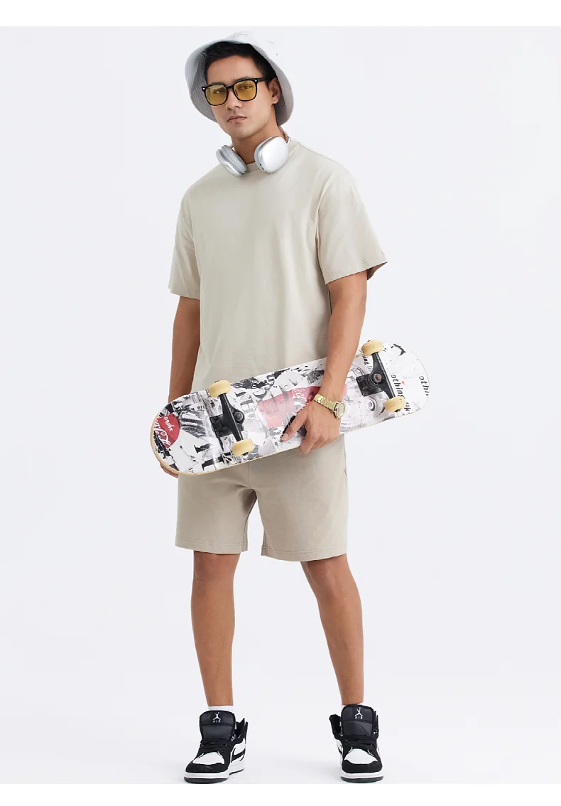 YinglingHot Sale Custom heavy 220gsm thick oversized drop shoulder t-shirt mock neck cotton boxy fit t shirt