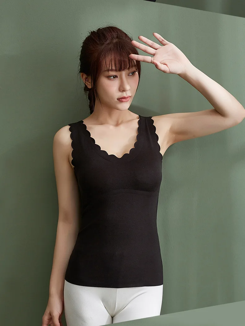 thermal underwear for women with no trace with chest pad slim V-neck top cationic heating base vest