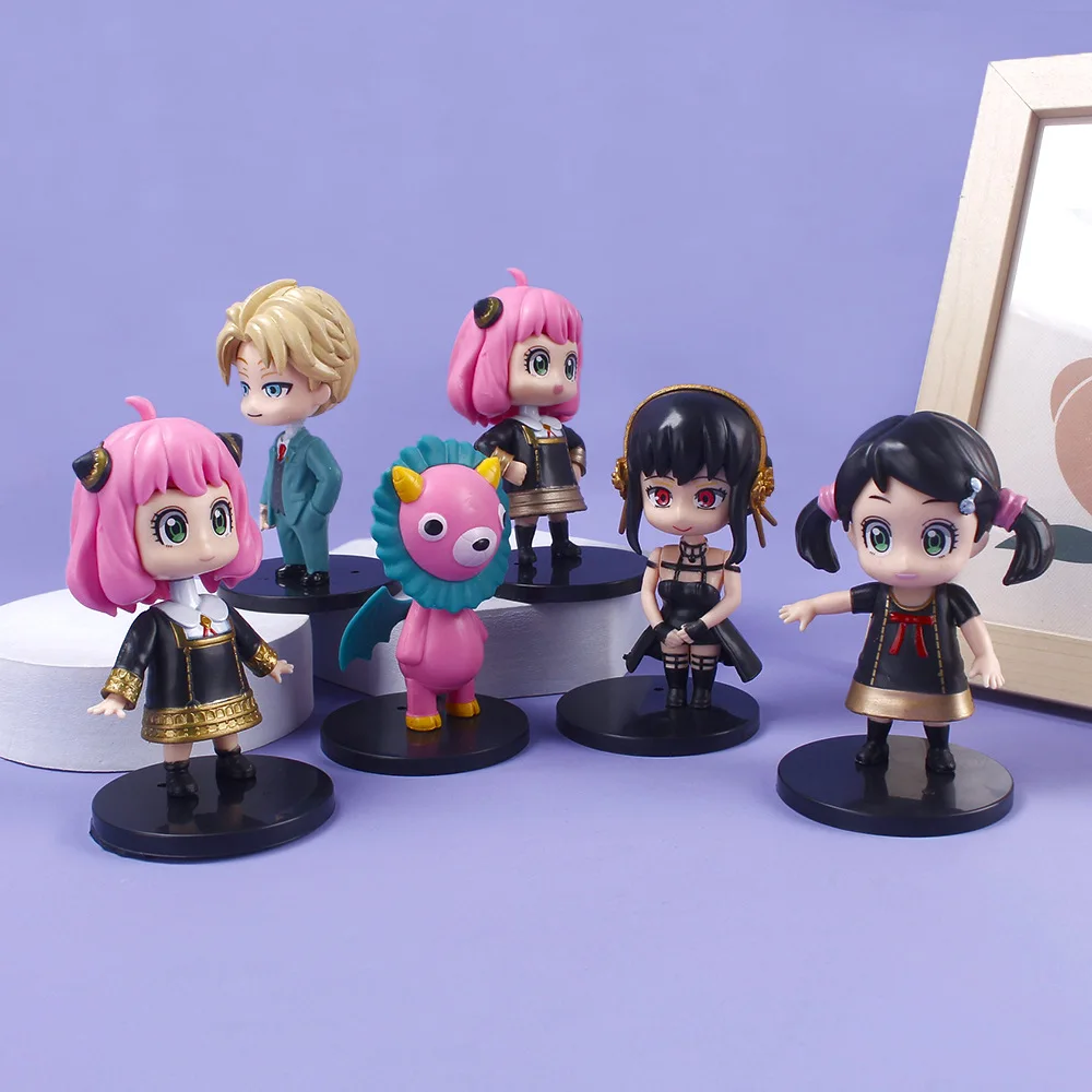 Wholesale 6 Pcs/Set Spy X Family Anya Forger Chibi Anua Anime Figure With Base Anime Figure Model Toy For Kids Gifts