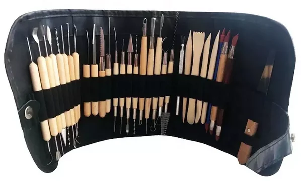 Hot sale, 30pcs wooden handle clay sculpting tools DIY modeling tool pottery carving set in fabric storage bag