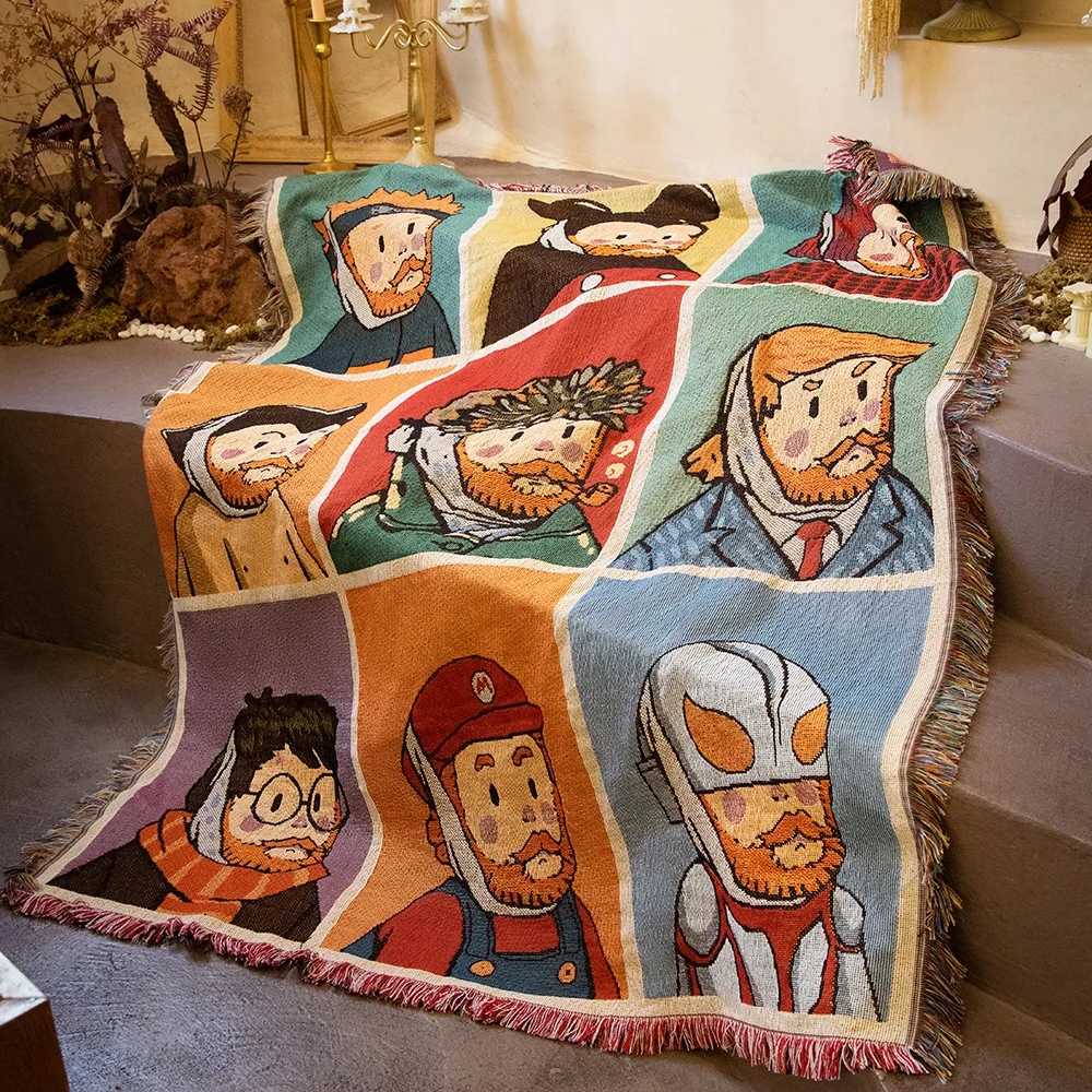 New Style Van Gogh Cartoon Funny Head Thread Single Sofa Decorative Casual 130*160cm Camping Tapestry Throw Blanket
