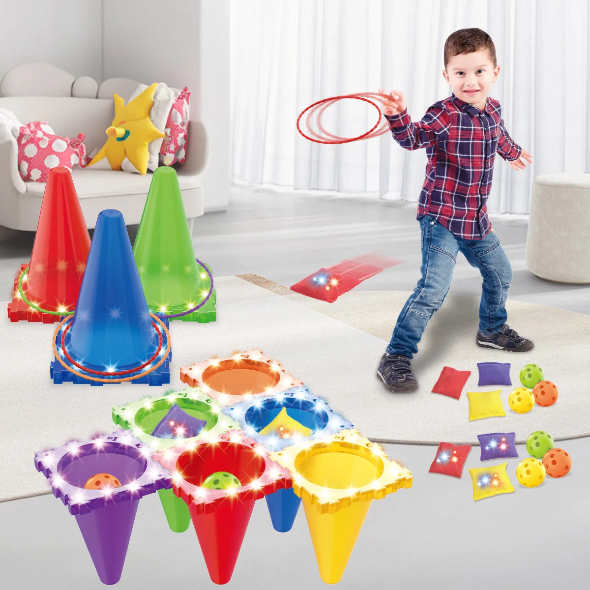 kid physical activity Throwing Game Toy Outdoor Plastic Cones 3in1 Bean Bag ring toss Children  Interactive indoor Sports Toys