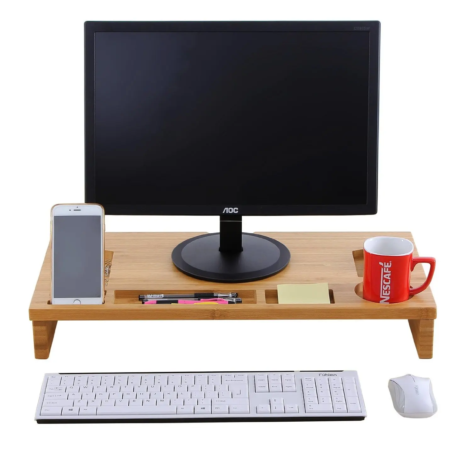 Wholesale Office Accessories Bamboo Desk Organizer with Tablet Phone Holder Monitor Stand Riser