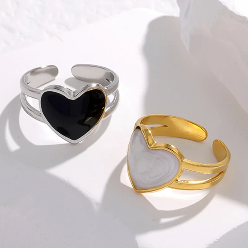 Personalize Steel Ring for Women Open Adjustable Oil Dropping Stainless Steel Wide Finger Rings
