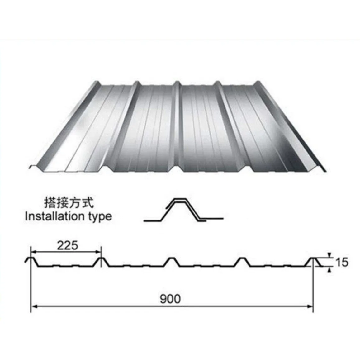 Metal Corrugated Roofing Sheet 0.8mm 900 Model Galvanized Steel Roof Tile