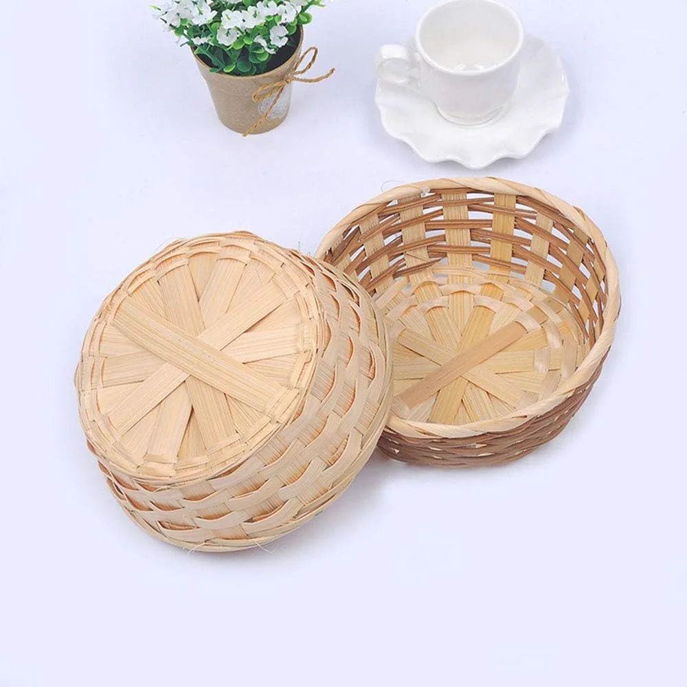 Bamboo Bread Serving Basket Coffee Natural Yellow Bamboo Fruit Tray for Food Snack Easter Egg Baskets