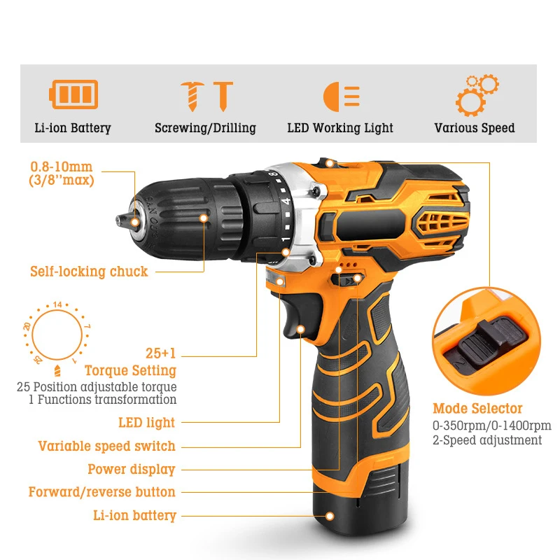Best-selling 12v  16.8v   21v   lithium battery   magnetic drill power drill   12V model mini hand drill