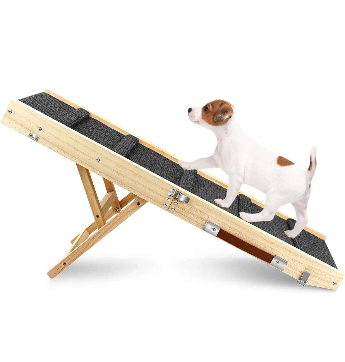 Adjustable Dog Ramp for Bed Foldable Pet Stairs with Non-Slip Rubber Surface Wooden Pet Ramps