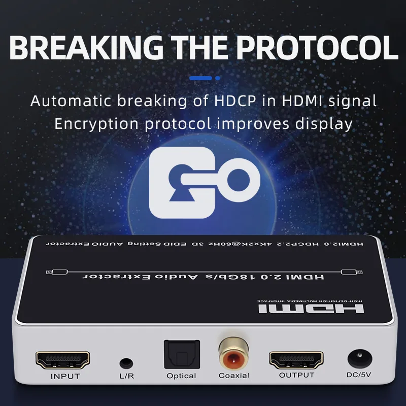 Digital Analog HDMI2.0 HDCP2.2 Input Output L/R Optical Coaxial DC/5V HDMI Audio Extractor 5.1 Converter Adapter Splitter