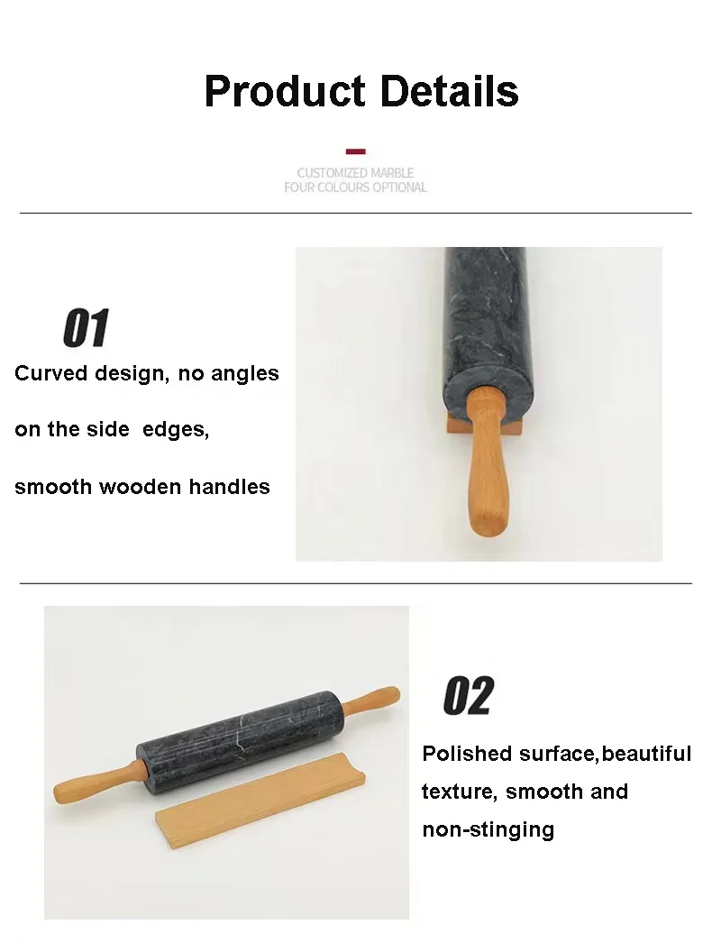 Amazon Hot Selling Design White French Fondant Dough Cookie Bakery Natural Stone Marble Rolling Pin For Kitchen and Home