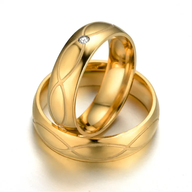 6mm 18k Gold Plated Titanium Steel Engagement Couple Rings Jewelry Stainless Steel Gold Wedding Rings for Couples