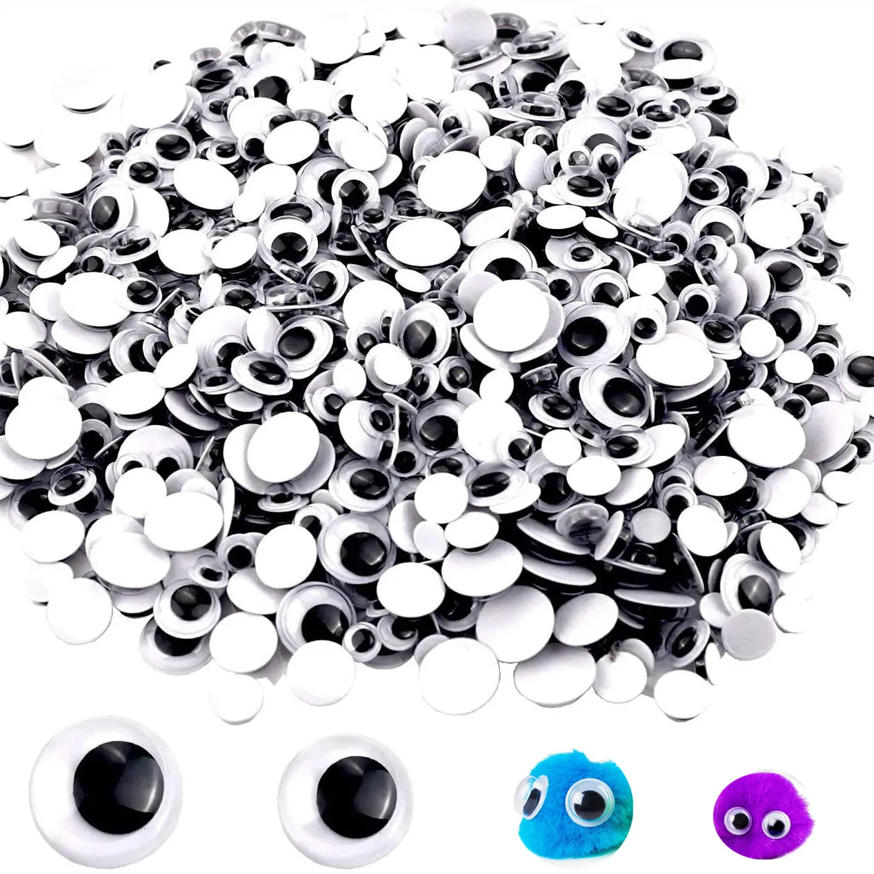 Round Plastic Black Googly Wiggle Eyes Self-Adhesive Large Size 15mm 18mm 20mm 25mm googly safety eyes for toys