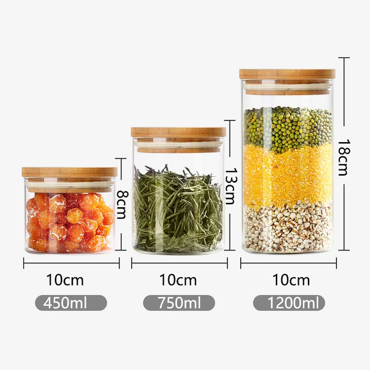 High borosilicate square glass sealed food cereal storage containers cans glass jar with bamboo lid