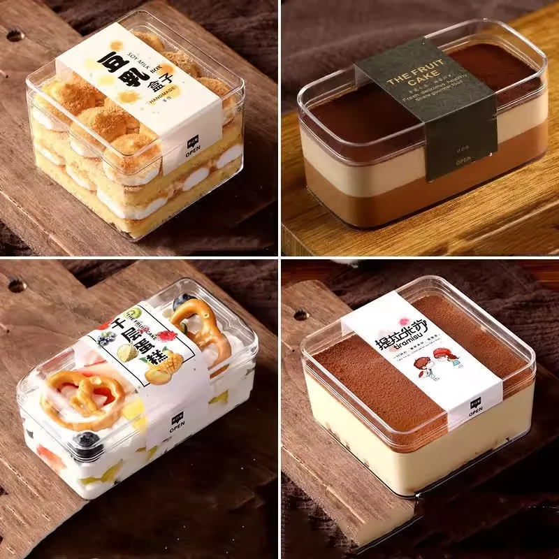 Квадратная прозрачная чашка для мусса пудинга банка печенья Mille-feuille десертная пластиковая упаковочная коробка с крышками и наклейками