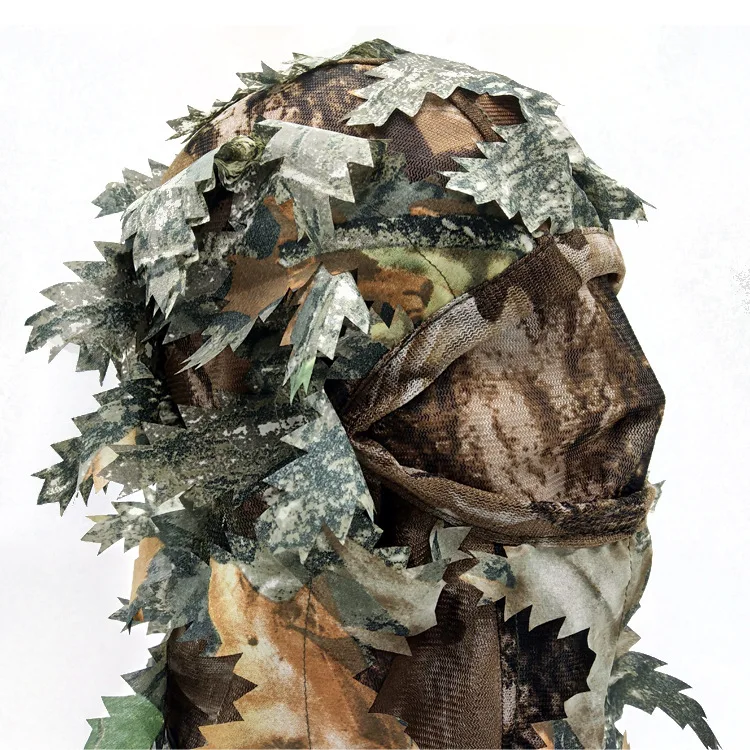 Camo 3D Leaf Ghillie Camouflage Face Mask Full Coverage Breathable Hunting Mask with mouth open