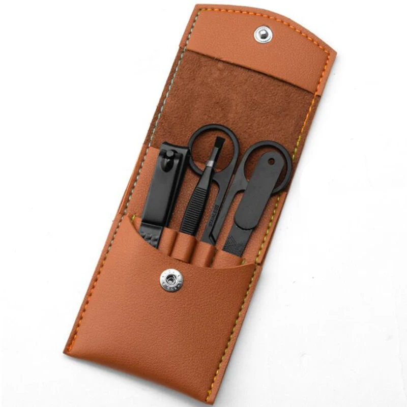 China Factory Supply Private Label Manicure Tools 4pcs Blue Manicure Set Kit For Nail Care With Portable Leather Case