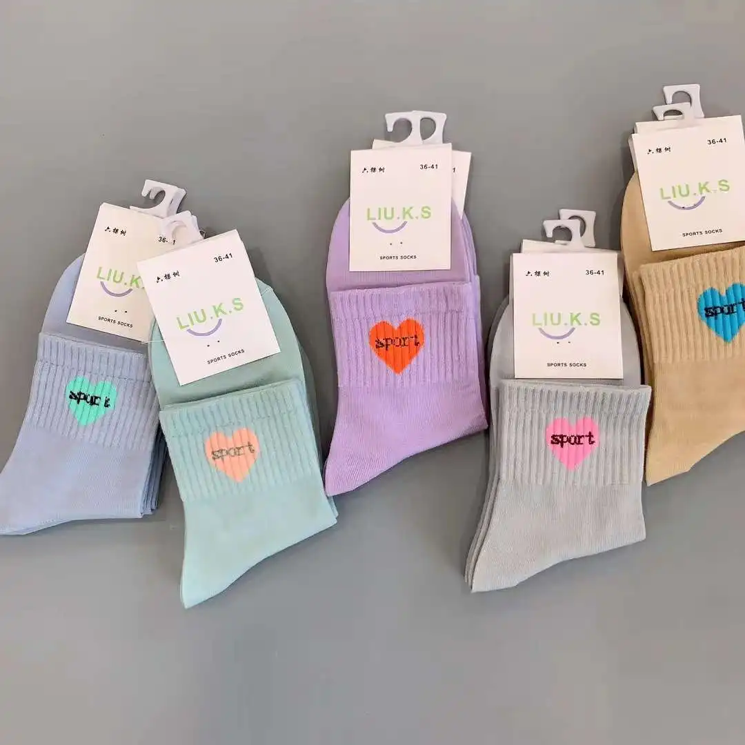 HY-1961 Wholesale Stocked  Crew Socks Women Girl  Mixed Colors Randomly Woman Stockings with low price